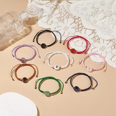 8Pcs 8 Style Natural Mixed Gemstone Donut/Pi Disc Braided Bead Bracelets Set BJEW-JB08967-1