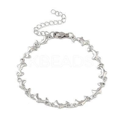 Women's 304 Stainless Steel Dolphin Link Chains Bracelets BJEW-G790-02P-1