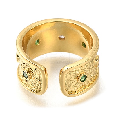 Rack Plating Brass Micro Pave Cubic Zirconia Open Cuff Rings for Women RJEW-M022-22G-1