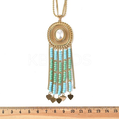 Bohemian 304 Stainless Steel & Imitation Pearl Oval Pendant Necklaces NJEW-Z061-10G-01-1
