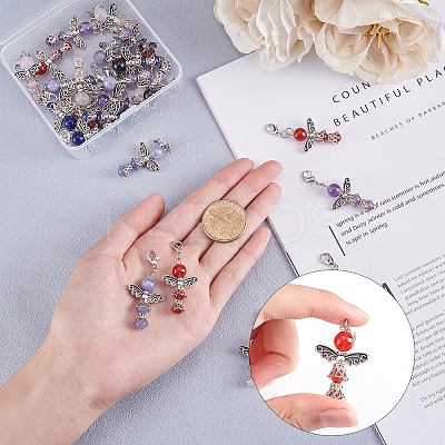 30Pcs 5 Style Natural Round Gemstone Pendant Decorations HJEW-AR0001-03-1