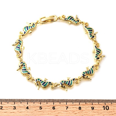 Brass Enamel Turquoise Sea Horse Link Chain Bracelets BJEW-C118-03G-1