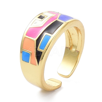 Enamel Geometric Pattern Wide Band Ring for Teen Girl Women KK-C224-06G-1