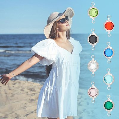48Pcs 8 Colors Electroplated Natural Quartz Stainless Steel Faceted Flower Connector Charms STAS-UN0056-91-1