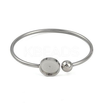 304 Stainless Steel Blank Bangle Bases with Flat Round Tray STAS-Z088-01P-05-1
