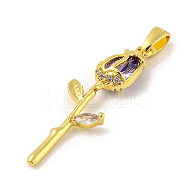 Rose Flower for Valentine's Day Real 18K Gold Plated Rack Plating Brass Micro Pave Cubic Zirconia Pendants KK-R153-01A-G-1
