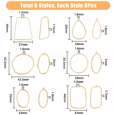 48Pcs 6 Styles Alloy Open Back Bezel Pendants FIND-DC0002-07-1