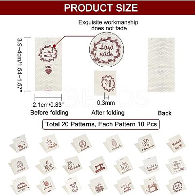 200Pcs 20 Patterns Cotton Sewing Labels FIND-NB0001-44-1