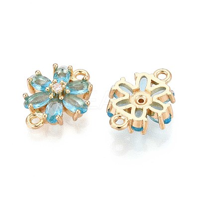 Brass Pave Cubic Zirconia Flower Connector Charms KK-T078-26G-1