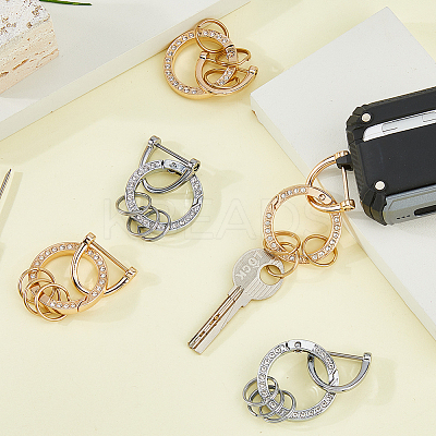 6 Sets 2 Colors Alloy Crystal Rhinestone Spring Gate Rings KEYC-HS0001-05-1