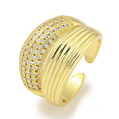 Rack Plating Brass Micro Pave Cubic Zirconia Open Cuff Rings for Women RJEW-I104-16G-1