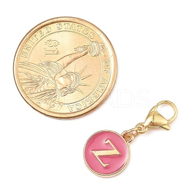 26Pcs 26 Styles Flat Round with Letter A`Z Alloy Enamel Pendant Decoration HJEW-JM02404-1