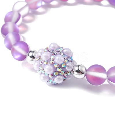 Frosted Round Synthetic Moonstone Beaded Bracelets BJEW-JB09469-1