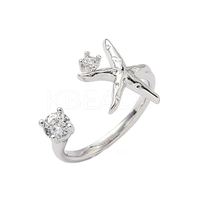 Brass Micro Pave Cubic Zirconia Cuff Rings for Women RJEW-H256-08P-1