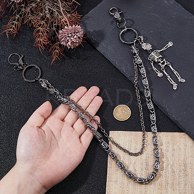 1Pc Alloy Skeleton Charm Double Layer Chains for Jeans Pants AJEW-DC0002-13-1