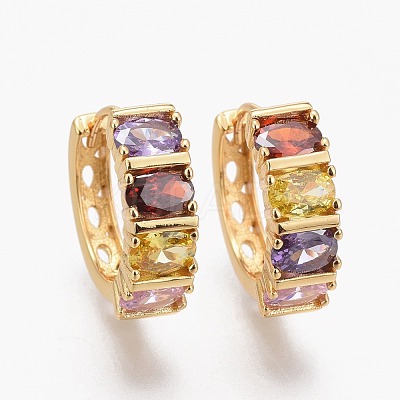 Brass Micro Pave Clear Cubic Zirconia Huggie Hoop Earrings EJEW-L231-46G-1