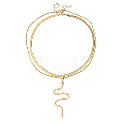 304 Stainless Steel Snake Pendant Double Layer Necklaces for Women LS-NJEW-Z108-03G-1