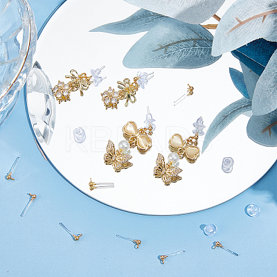 40Pcs Transparent Painless Prevent Allergy Resin Ball Stud Earring Findings KY-BBC0001-01-1