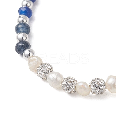 Dyed Natural Malaysia Jade Rondelle & Cultured Freshwater Pearl Beaded Stretch Bracelets BJEW-JB13380-02-1