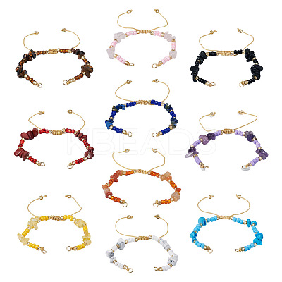 10Pcs 10 Styles Natural & Synthetic Mixed Stone Chip & Glass Seed Beaded Braided Bracelet Making AJEW-TA00055-1