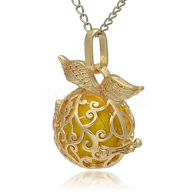 Golden Tone Brass Hollow Round Cage Pendants KK-J230-07G-1