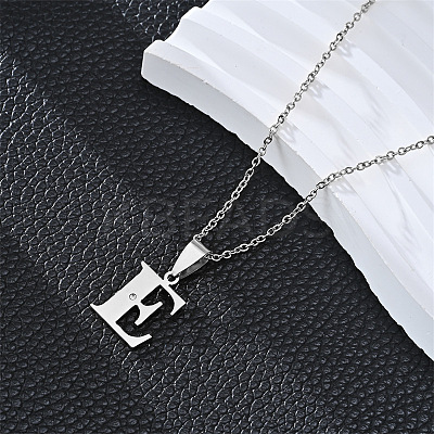 201 Stainless Steel Crystal Rhinestone Initial Pendant Necklaces FS-WG28760-05-1