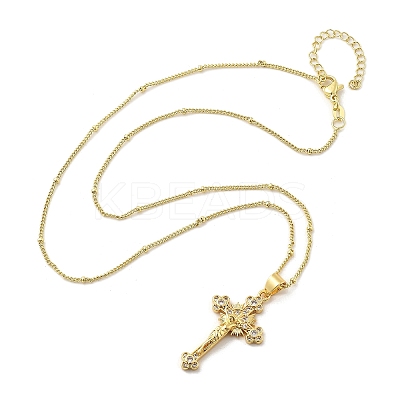 Crucifixion Cross Brass Micro Pave Cubic Zirconia Pendant Necklaces LS-NJEW-S385-02G-1