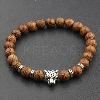 Wood & Alloy Beaded Stretch Bracelet WG20019-02-1
