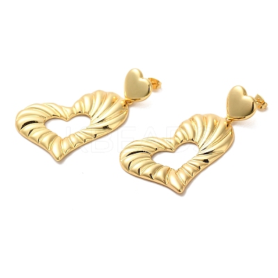 Heart & Bowknot Brass Dangle Stud Earrings EJEW-G382-12G-1