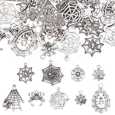 54Pcs 9 Styles Halloween Jewelry Tibetan Style Alloy Pendants FIND-SC0004-40-1