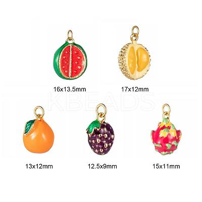10Pcs 5 Style Fruit Theme Brass Enamel Pendants KK-LS0001-32-1