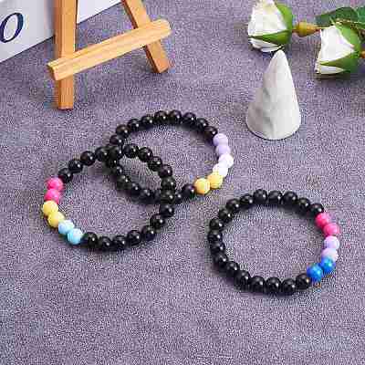 Acrylic Round Beaded Stretch Bracelet for Women BJEW-SW00066-01-1
