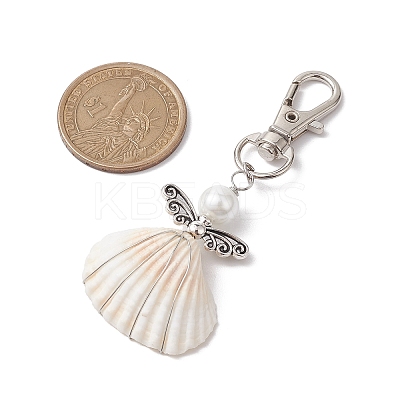 Angel Alloy & Wire Wrapped Natural Shell Pendant Decorations HJEW-JM02017-04-1