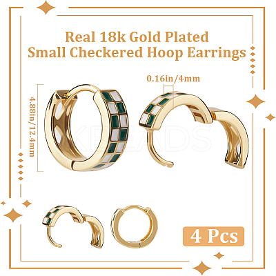 2 Pairs Tartan Pattern Enamel Chunky Hinged Hoop Earrings for Women EJEW-BBC0001-27A-1