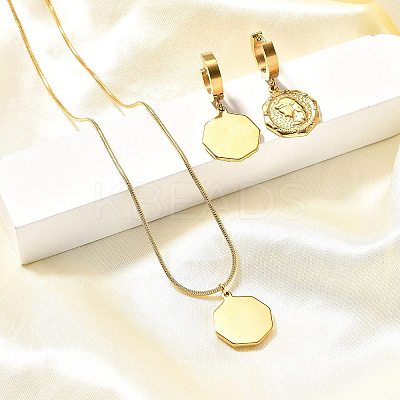 Octagon with Women 304 Stainless Steel Necklaces & Hoop Earring Set for Women SJEW-C007-09G-1