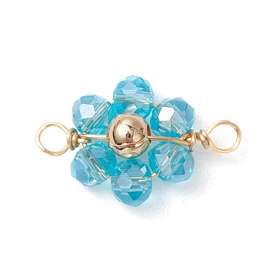 7Pcs 7 Colors Electroplate AB Color Transparent Glass Faceted Rondelle & Brass Round Beaded Flower Connector Charms PALLOY-JF03466-1