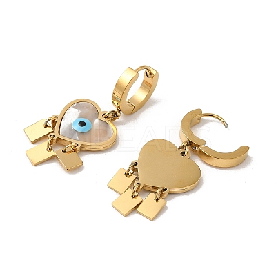 Natural Shell Enamel Heart with Evil Eye Chandelier Earrings EJEW-E293-02G-1
