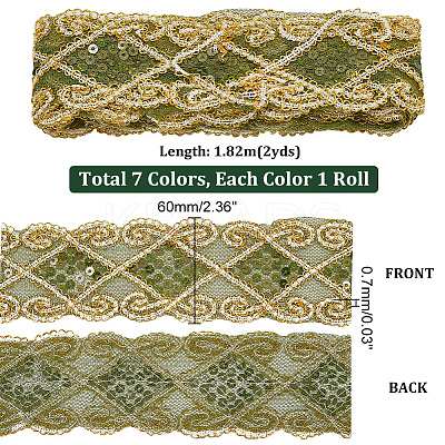 14 Yards 7 Colors Polyester Embroidery Mesh Lace Ribbons OCOR-PH0002-42-1