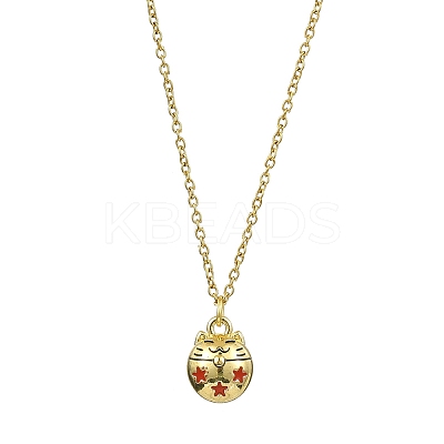 Cat Shaped Alloy Enamel Pendant Necklace NJEW-JN04613-01-1