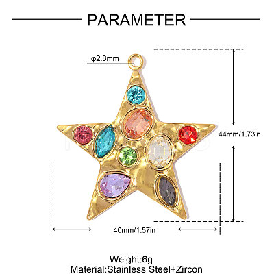 304 Stainless Steel Pave Colorful Cubic Zirconia Pendants CU-OY002-18G-1