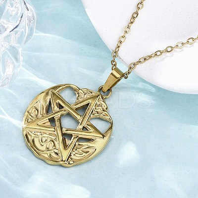 Viking Pentagram 304 Stainless Steel Pendant Necklaces NJEW-M096-01G-1