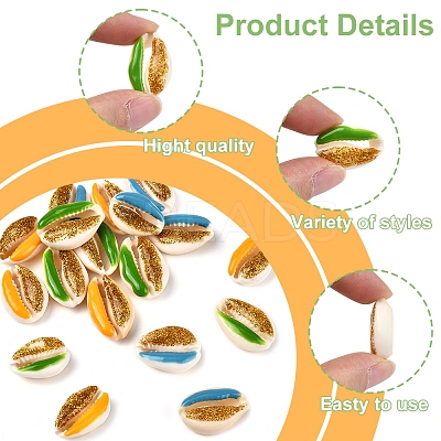 18Pcs 3 Colors Enamel Cowrie Shell Beads SSHEL-FS0001-03-1