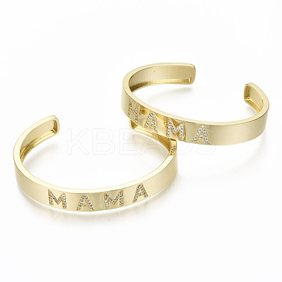 Brass Micro Pave Clear Cubic Zirconia Cuff Bangles BJEW-S142-008-NF-1