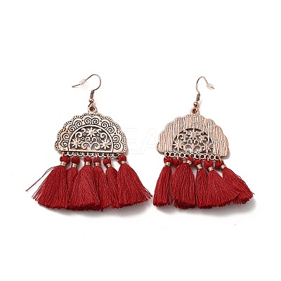 Alloy Half Round with Tassels Dangle Earrings LS-EJEW-E267-05RC-1