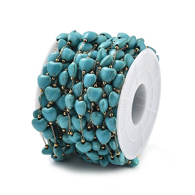Synthetic Turquoise & 304 Stainless Steel Beads Link Chains CHS-K021-02G-1