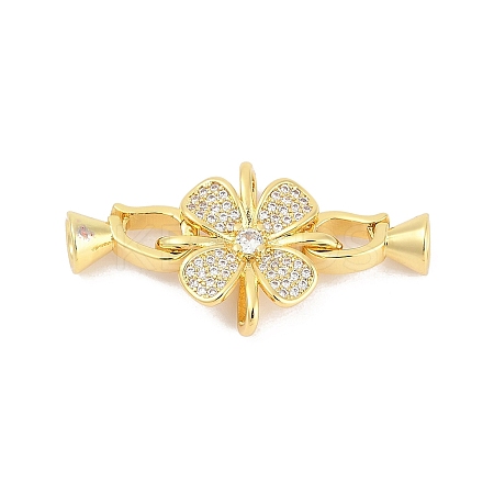 Brass Micro Pave Clear Cubic Zirconia Fold Over Clasps KK-M311-06G-1