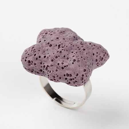 Adjustable Nuggets Lava Rock Gemstone Finger Rings RJEW-I019-01-1