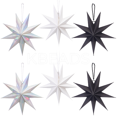 6Pcs 3 Colors Paper Star Pendant Decorations HJEW-GF0001-66B-1