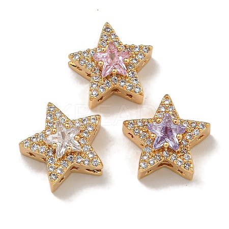 Brass Micro Pave Cubic Zirconia Beads KK-U037-08G-01-1