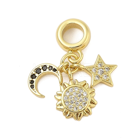 Rack Plating Brass Micro Pave Clear & Black Cubic Zirconia European Dangle Charms KK-Z074-65G-1